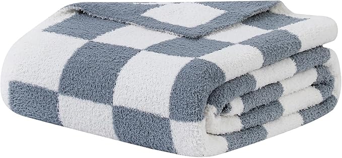 bearberry Fuzzy Checkerboard Grid Throw Blanket Knitted Soft Cozy Warm Microfiber Blanket Decor for Couch Sofa Bed Home Travel (Charcoal Grey, 40''x50'')