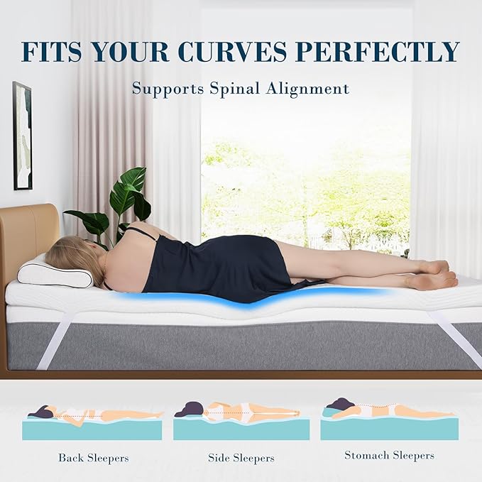 3 Inch Memory Foam Mattress Topper Twin XL, Cooling Gel Bed Topper with Removable Cover, Soft & Pain Relief & Breathable, CertiPUR-US & Oeko-Tex Certified