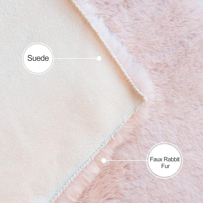 Pink Fluffy Washable Faux Rabbit Fuzzy Fur Area Rugs for Bedroom Large Furry Rugs for Living Room 2x10 Runner Nursery Rug Home Décor