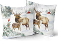 Giwawa Winter Deer Pillow Covers Set of 2, Farmhouse Elk Reindeer Wildlife Cotton Pillow Cases, 20"x20" Xmas Tree Snow Cottage Throw Cushion Covers for Sofa Couch Bedroom Indoor Outdoor Decor