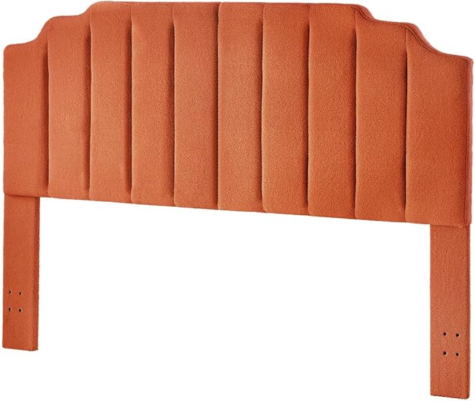 24KF Orange Teddy Fabric Tufted King Upholstered Headboard, Modern Vertical Channel Design California King Headboard with Stepped Silhouette Top Edge,6026-K-Teddy Orange