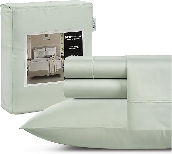 Full Size Bed Sheets Deep Pocket Cotton 1000 Thread Count Luxury Sheets (Fits Upto 17"), Full Size Sheet Sets, Long Staple Cotton Breathable Bed Sheets Full Size Sheets Set- Mineral