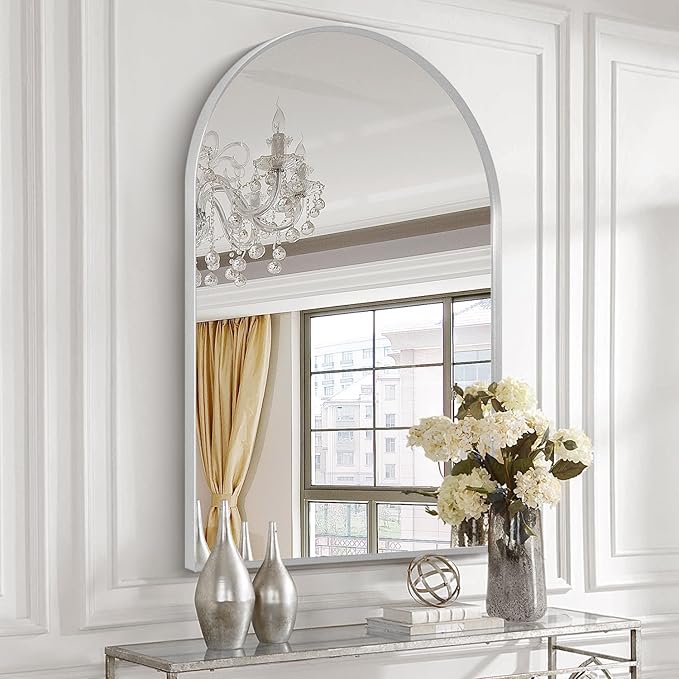 30" x 40" Silver Arched Mirror, Large Arch Bathroom Vanity and Wall Decor Mirror for Living Room, Bedroom, Entryway, Fireplace Mantel (Tempered Glass)