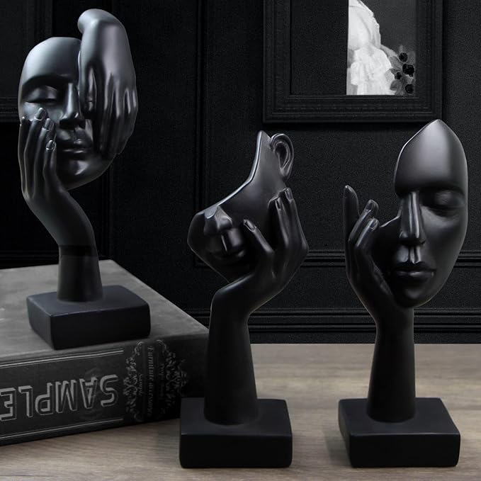 3 Pcs Thinker Statue,Modern Home Resin Sculptures,Collectible Figurines for Home Office Bookshelf Desktop Decor(Black)