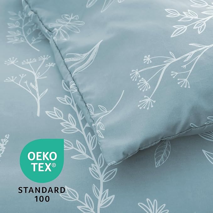 MUXHOMO Mineral Blue Cal King Comforter Set, Elegant Floral Print Bed in a Bag 7 Pieces, Ultra Soft & Breathable Reversible Botanical Pattern Bedding Set with Comforter, Sheets, Pillowcases, and Shams