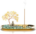 Jovivi Crystal Incense Holder for Sticks, Citrine Healing Crystal Stone Money Tree Buddha Statue Set Incense Burner, Incense Trays for Wealth, Good Luck,Yoga Meditation Home Decor