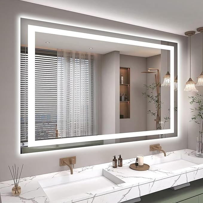 48X36 LED Bathroom Mirror with Lights, Anti-Fog, Dimmable, Backlit + Front Lit, Smart Bathroom Vanity Mirror, Memory Function, Shatterproof, Tempered Glass (Horizontal/Vertical)
