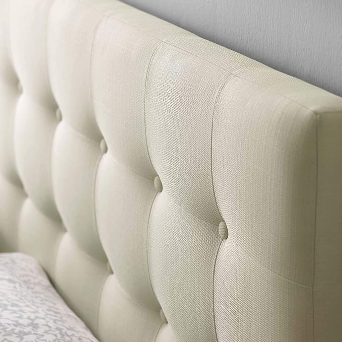 Modway Emily Tufted Button Linen Fabric Upholstered Full Headboard in Ivory