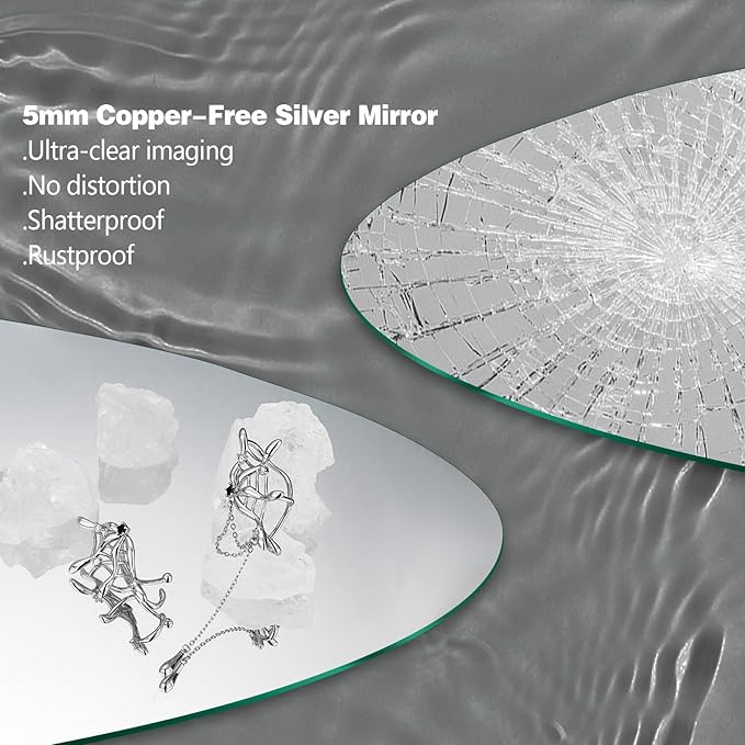 Niccy Round Led Mirror for Bathroom, 32" Circle Frameless Backlit Mirror wiht Light, Anti-Fog, 3 Colors, Waterproof, Memory Function