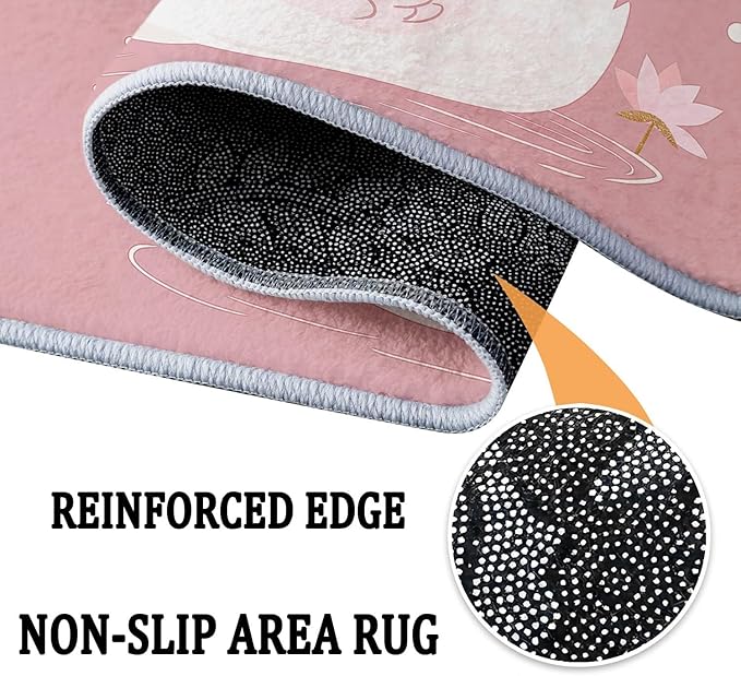 Area Rug for Living Room 7x8 ft Cartoon Swan Princess Peach Washable Low Pile Rugs Indoor Non Slip Floor Rugs, Ultra Soft Faux Wool Carpet for Bedroom Dining Room Kids Room
