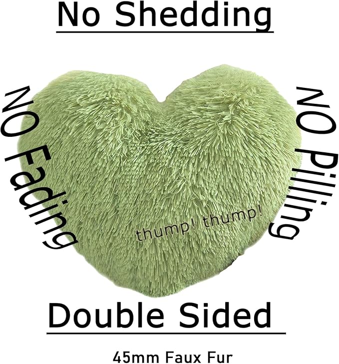 MorroMorn Fluffy Heart Throw Pillows, Shaggy Decorative Pillow for Sofa Couch Bed, Cute Room Decor Decorations for Women Girls Kids (Green)