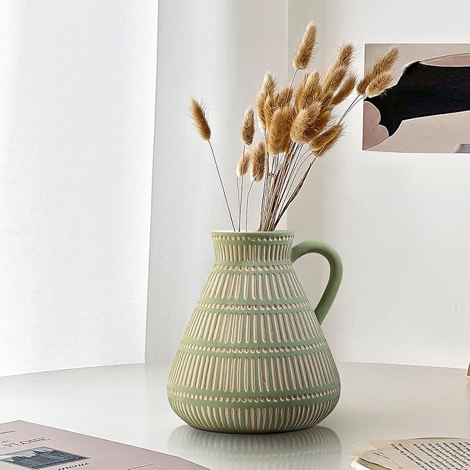 Boho Ceramic Vase Set of 3 for Living Room Bedroom Modern Yellow Brown Green Fake Flower Plant Vases for Home Decor Office Centerpieces Antique Retro Rustic Farmhouse Vintage Classic Gift