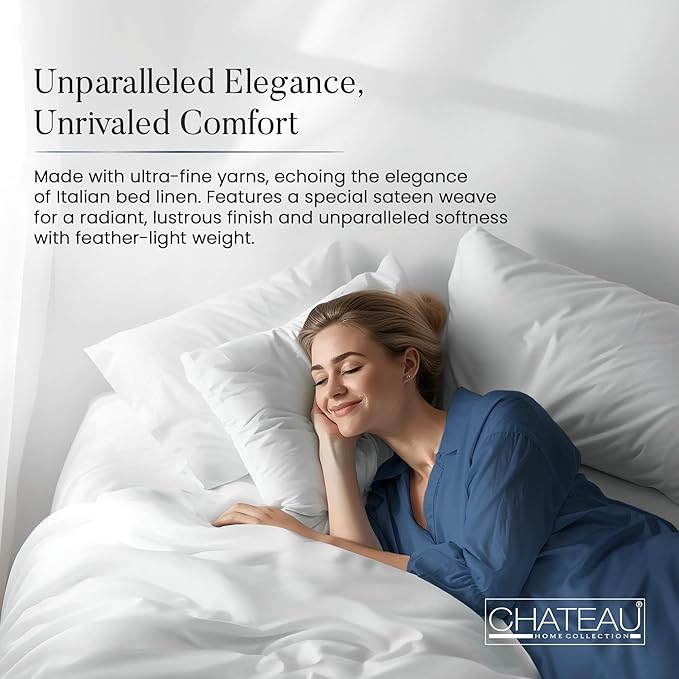 CHATEAU HOME COLLECTION Twin Sheet Set, 1000 Thread Count Sheets Twin Size Cotton, Deep Pocket Twin Sheets Cotton Bedding Sheets & Pillowcases(Upto 17"), Sateen Weave Luxury Bed Sheets, White