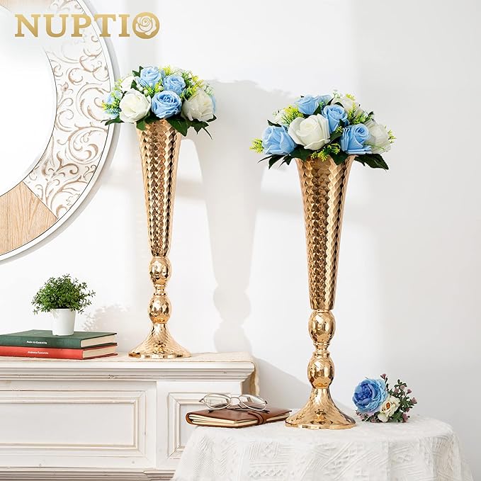 NUPTIO Pcs of 2 Fake Flower Ball Arrangement Bouquet,15 Heads Plastic Roses with Base, Suitable for Our Store's Wedding Centerpiece Flower Rack for Parties Valentine's Day Home Décor (Blue & White)