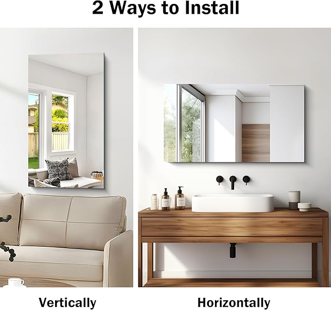 Frameless Mirror, 20x36 Inch Bathroom Mirrors for Wall, Rectangle Bathroom Vanity Mirrors with Polished Edge, Hangs Horizontally or Vertically for Bathroom, Bedroom and Living Room