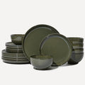 18 Piece Dinnerware Set for 6, Reactive Glaze Terracotta Plates and Bowls Set, Large Family-Sized Stoneware Dish Set for Gatherings, Chip and Scratch Resistant, Blackish Green