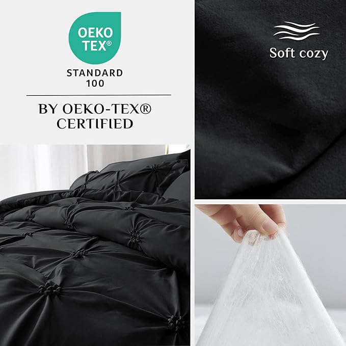 JOLLYVOGUE Queen Comforter Set 7 Pieces, Black Bed in a Bag Comforter Set for Bedroom, Bedding Comforter Sets with Comforter, Sheets,Ruffled Shams & Pillowcases