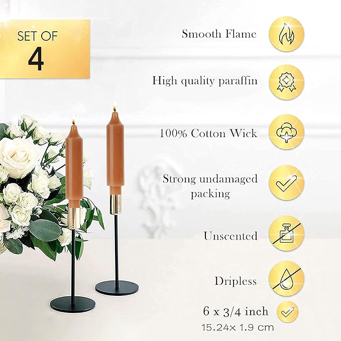 Candlesticks Short Taper Candle Brown Candle Sticks Dripless Tapered Candles for Christmas Home Decor 6 inch Set of 4,Gradient Brown