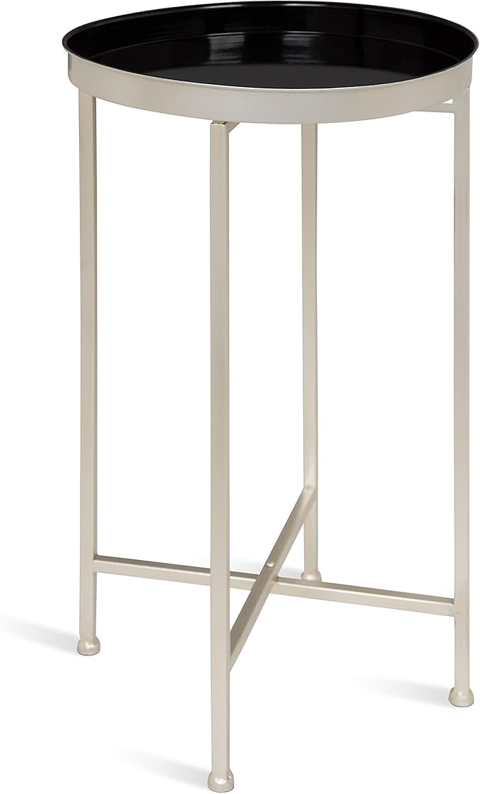 Kate and Laurel Celia Round Metal Foldable Tray Accent Table, 14" x 14" x 25.75", Black and Silver, Modern Minimalist Design and Magnetic Tabletop