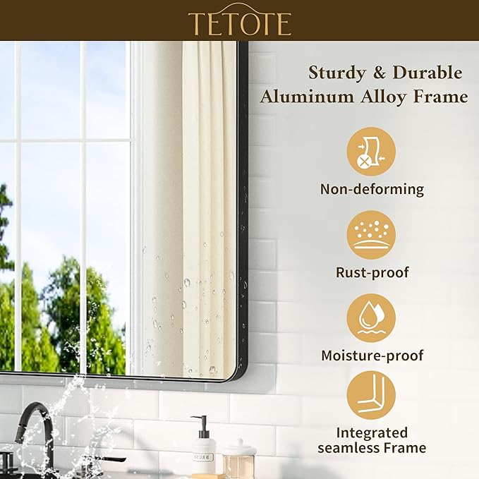 TETOTE Black Frame Mirror 55 x 30 Metal Framed Bathroom Vanity Mirrors, Tempered Glass, Modern Farmhouse Wall Mounted Mirror for Decorative(Horizontal/Vertical)