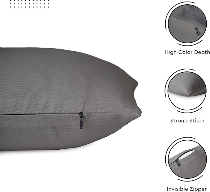 Encasa XO Throw Pillow Covers 12x12 in Set of 2 Grey | No Inserts | Cotton Pillow Covers for Living Room, Bed, Sofa, Couch | Decorative Cushion Covers with Improved Zippers