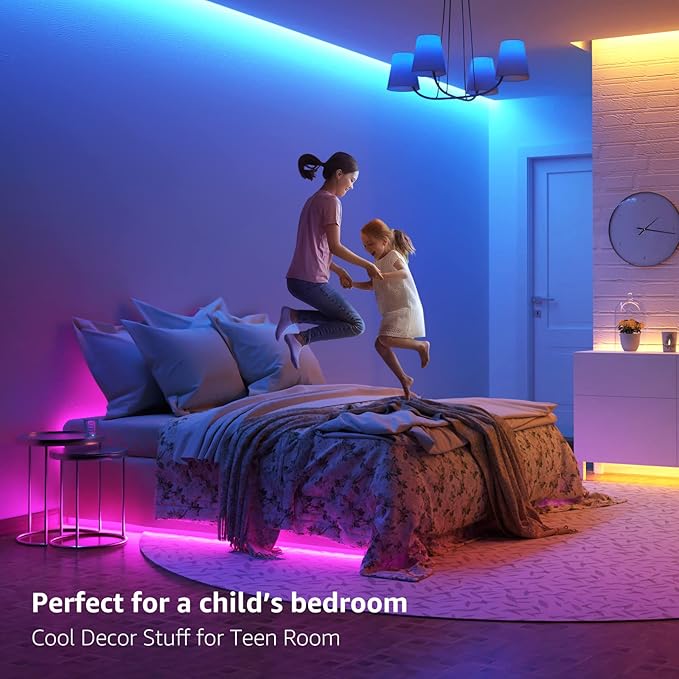 Lepro RGB LED Strip Lights, Christmas Decor, 16.4ft Flexible LED Light Strip, 5050 SMD LED, Color Changing Rope Light with Remote Controller and 24V Power Supply for TV Backlight, Home, Bedroom, Bar