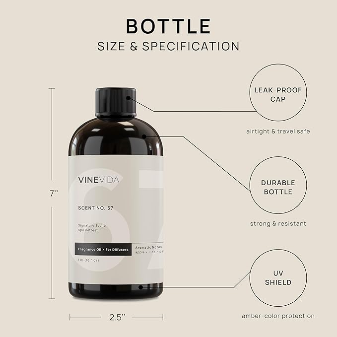 VINEVIDA [16 Fl Oz] Spa Retreat Fragrance Oil for Cold Air Diffusers - Essential Oils for Diffuser Oil Refill & Air Freshener Room Spray