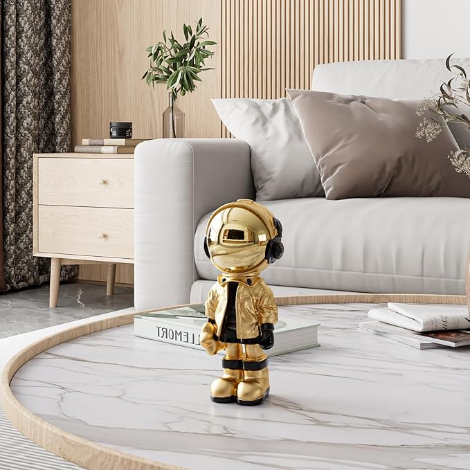 Small Figurine Statue Astronaut Sculpture Decor,Sculpture for Home Decor,Arts Gold Shelf Decoration,Cool Metal Mask Table Decor,Mini Ornament