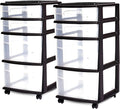 HOMZ 2-Pack Drawer Tower, 4-Tier Clear Plastic Storage Organizer Cart, Black Frame - Organizing Containers with Wheels for Home, Bathroom, Bedroom, Office, and Classroom