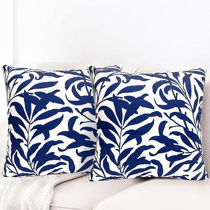 Decorative Throw Pillow Covers Set of 2 Blue Pillow Covers 16x16 inch Short Plush Couch Throw Pillow Cases Floral Throw Pillows,Farmhouse Outdoor Pillow Covers for Sofa Bed Living Room Car