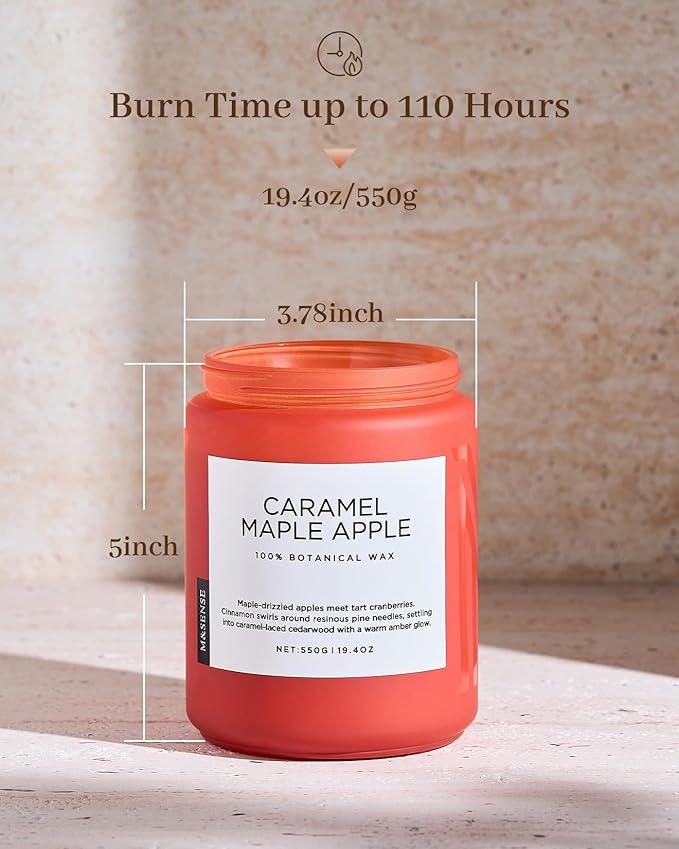 M&SENSE Caramel Apple Pie Candles for Home Scented, Natural Soy Wax 19.4oz Long Lasting 110 Hours Clean Non Toxic Large 2 Wick Candle Gifts for Thanksgiving Housewarming