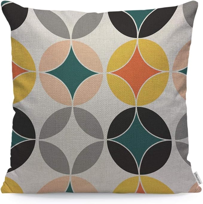 WONDERTIFY Pillow Cover Modern Mid Century Circles Repeat Pattern - Soft Linen Pillow Case for Decorative Bedroom/Livingroom/Sofa/Farm House,Couch Pillow Cushion Covers 18x18 Inch 45x45 cm