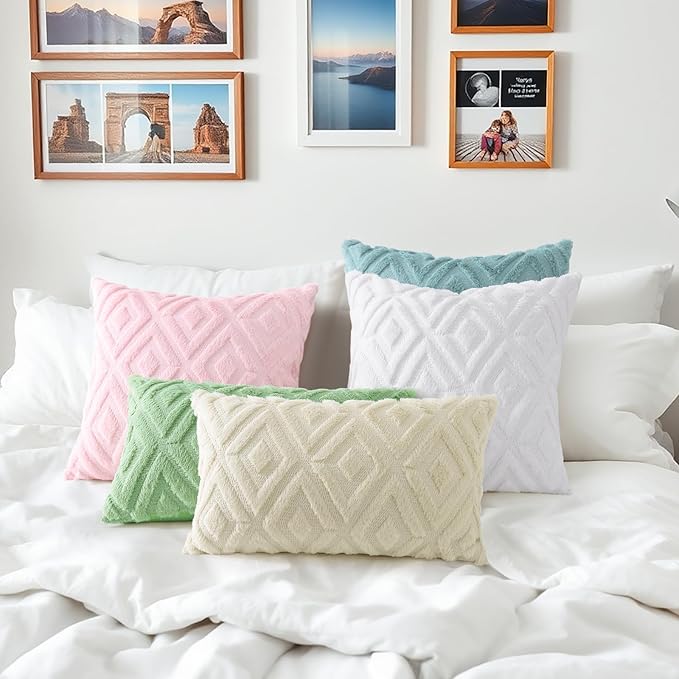 decorUhome Couch Throw Pillow Covers 16x16 Set of 2, Decorative Soft Plush Faux Wool Neutral Accent Pillow Covers for Bed Sofa Living Room, Pure White
