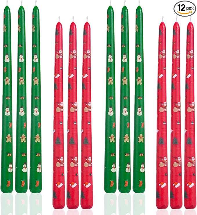 Tall Taper Candles Christmas Long Candlesticks 12 inch red Green Candle for Wedding Advent Home Decor Dinner Christmas，Set of 12,red Green