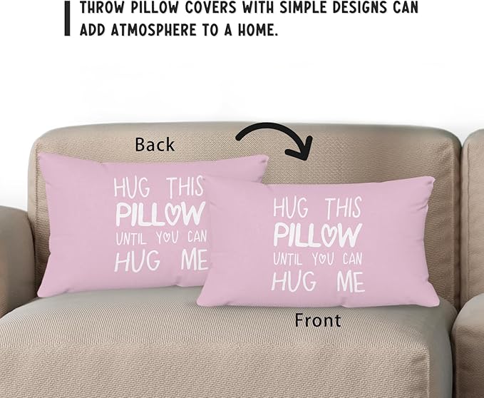 Sufamb Hug This Pillow Until You Can Hug Me Throw Pillow Covers Decor for Bedroom,12''x20'' Pillow case, Boyfriend Girlfriend Birthday Gifts，Long Distance Relationships Gifts（Purple）(20x12in)