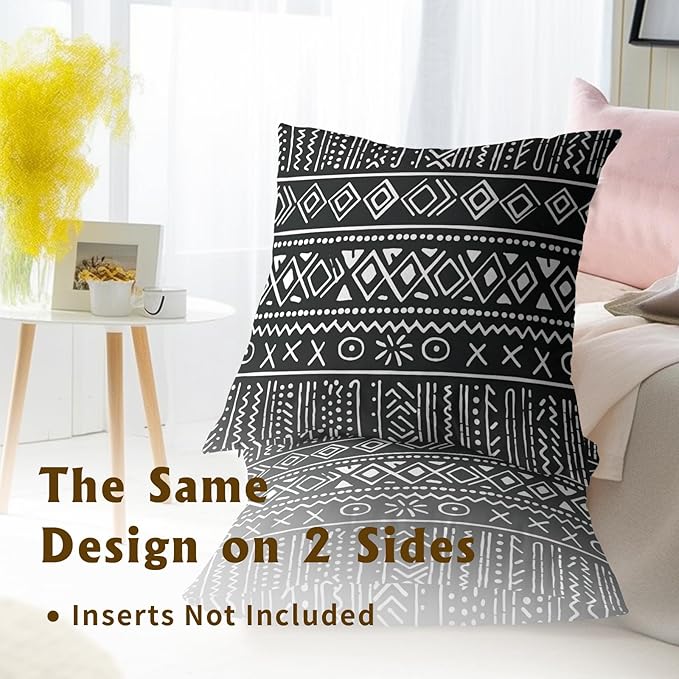 Black Tribal Throw Pillow Covers - Boho Aztec Pillow Covers 18x18 Stripe Ethnic Pillow Cases Set of 2 African Cushion Covers for Chair Couch Home Outdoor