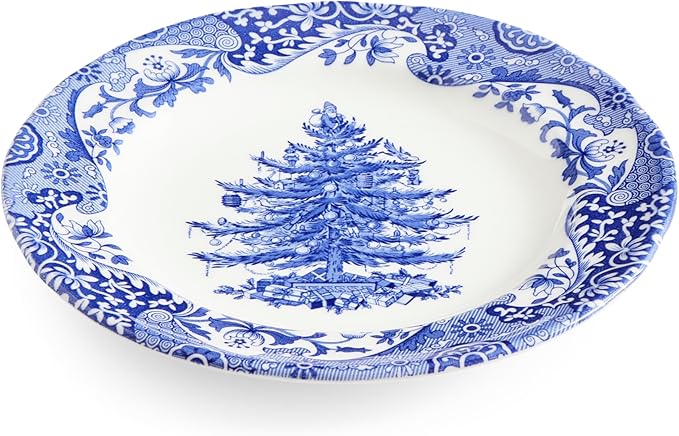 Spode Blue Italian 8" Christmas Plate - Earthenware Celebration Platter with Tree Motif - Microwave, Oven, Freezer Safe - Elegant Holiday Serveware for Festive Dinner Table - Great for Hostess