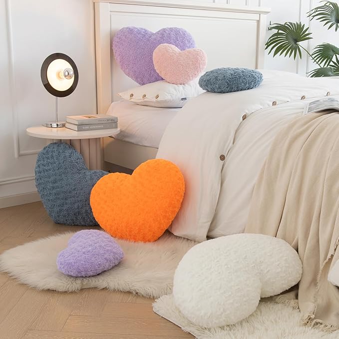 Heart Pillow, Soft Heart Shaped Pillow with Room Decorative Throw Pillows for Bed Couch Chair Sofa, Heart Shaped Cute Throw Pillow Cushion for Bedroom Living Room (Orange, Large 19.6" x 15.7")