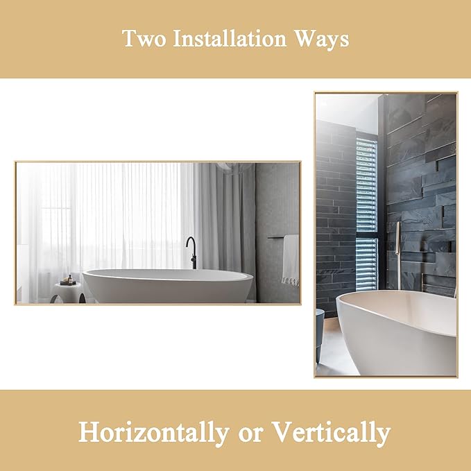 27x40 Inch Orange Gold Bathroom Mirror for Wall, Aluminum Frame Rectangle Rectangular Vanity Mirror, Modern Large for Bedroom, Living Room, Horizontal or Vertical