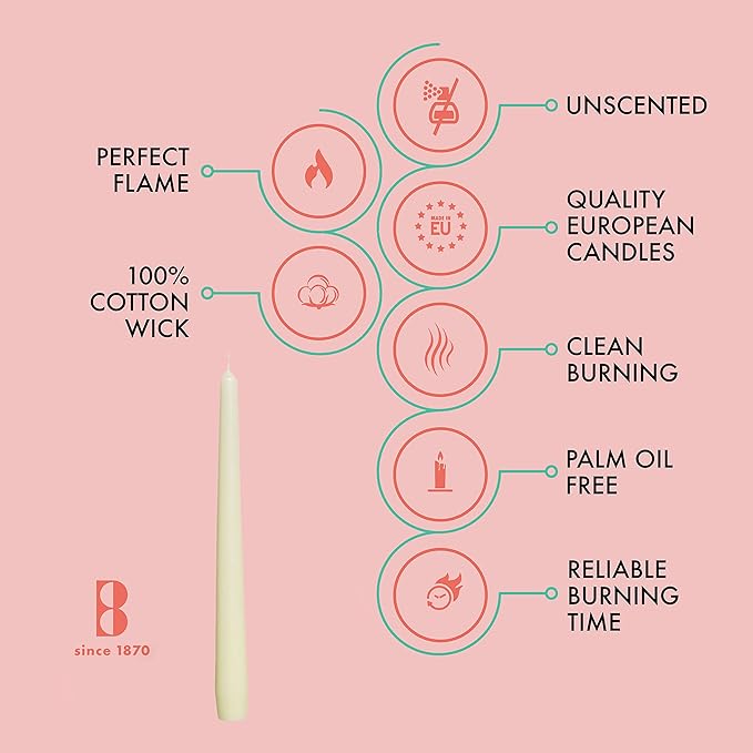 BOLSIUS Unscented 10-Inch Ivory Dinner Candles, 4-Pack - 8 Hour European Quality, Smokeless