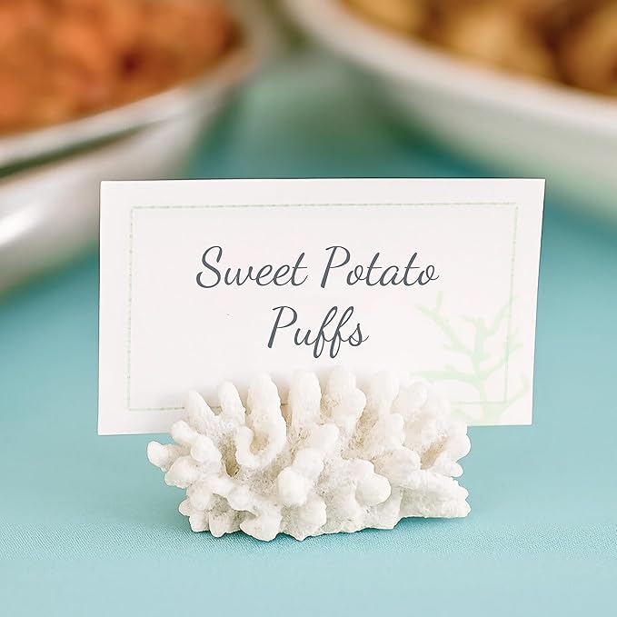 Kate Aspen Seven Seas Coral Place Card Holders - Set of 6 Coastal-Inspired Table Place Cards with Holders - Beach Wedding Decorations - Nautical Table Decor - Wedding Favors for Guests