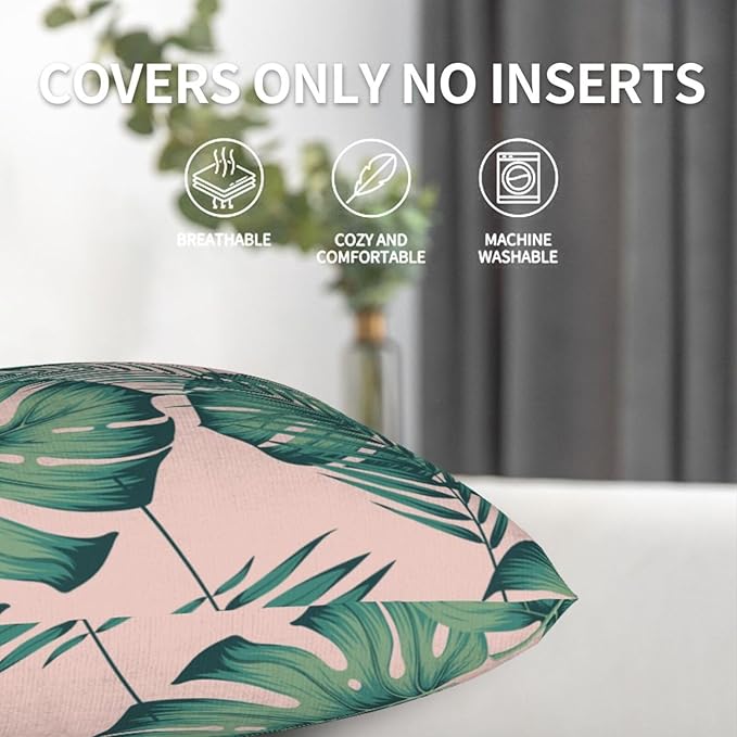 Tropical Palm Leaves Throw Pillow Covers 18x18 Inch Set of 2 Summer Green Leaf Monstera Plant Decorative Pillow Cases Modern Farmhouse Cushion Cases for Home Couch Sofa