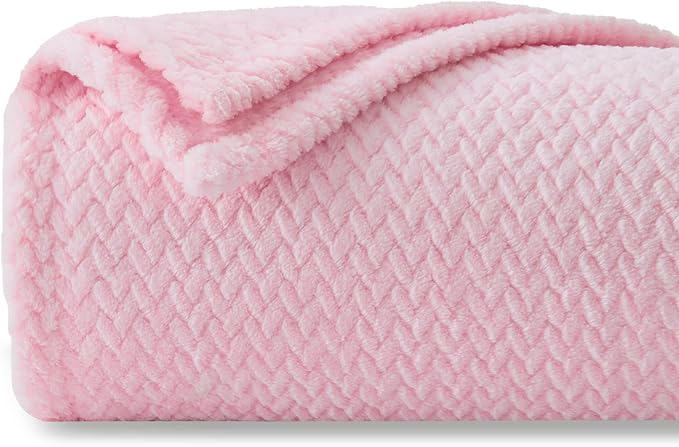 NEWCOSPLAY Super Soft Throw Blanket Pink Premium Silky Flannel Fleece Leaves Pattern Lightweight Bed Blanket All Season Use (Pink, Throw(50"x60"))