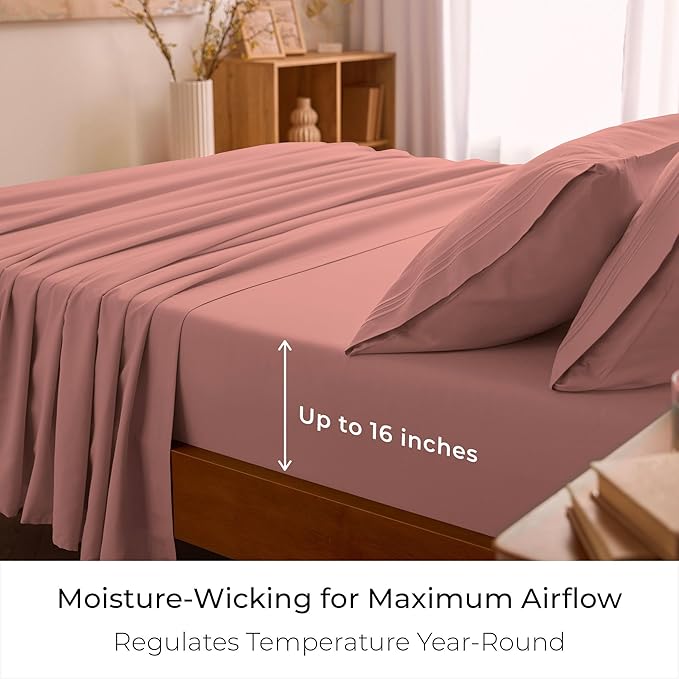 Mellanni California King Sheets Set - 4 PC Iconic Collection Bedding - Hotel Luxury, Extra Soft, Cooling Bed Sheets - Wrinkle, Fade, Stain Resistant (Cal King, Coral)