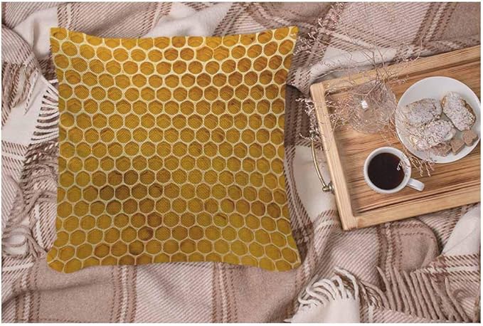 WONDERTIFY Throw Pillow Case Cover Newly Pulled Honey Bee Honeycomb Beeswax on Plastic Foundation with Pollen Tracks,Soft Linen Pillow Case for Decorative Bedroom/Car,Cushion Covers 18x18 Inch