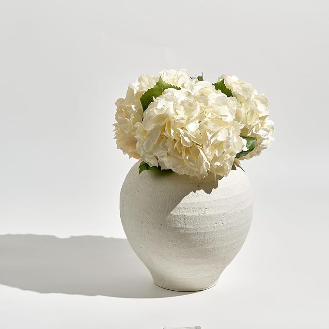LB2 Large White Ceramic Vase, 11" Tall Zen Style Rustic vase, Terra Cotta Pitcher Vase, Distressed Farmhouse Decor, Pottery Decorative Flower for Home Decor (H 11.8" X 11")