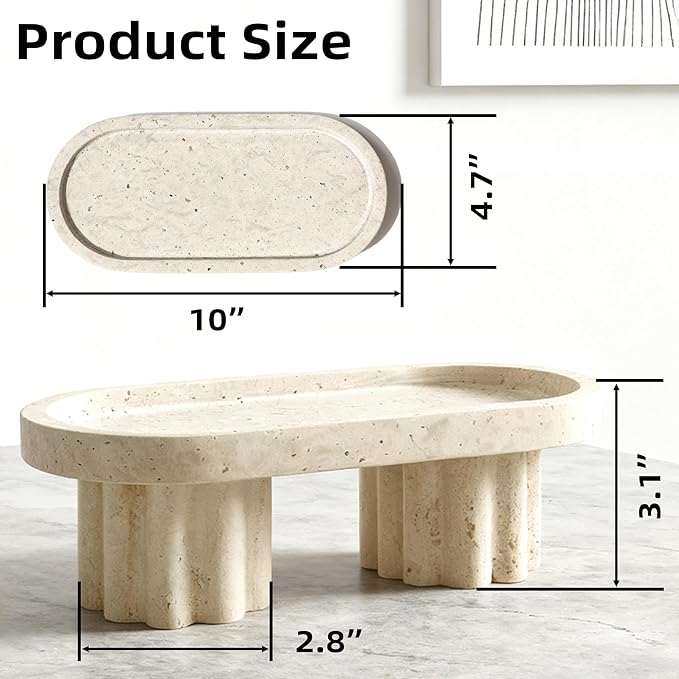 Natural Travertine Marble Oval Tray with 2 Legs, Vanity Decorative Tray for Perfume, Candles, Jewelry Dish,Countertop Storage Organizer for Home Decor (Beige)