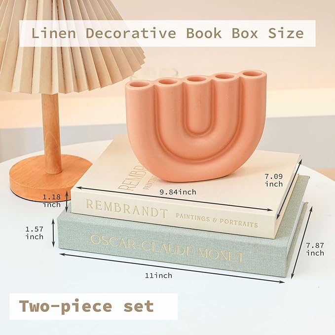 Set of 2 Decorative Books Box Modern Coffee Table Decorative Books for Home Decor Linen Faux Book for Home Table Decor Faux Decor Book Storage Box Bookshelf Decoration Boxes Desktop Storage Box