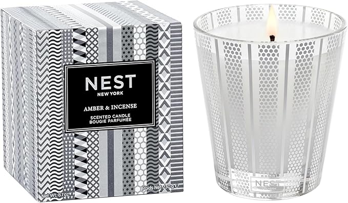 NEST New York Scented Classic Candle, Amber & Incense - 8.1 oz - Up to 60-Hour Burn Time - Reusable Glass Vessel