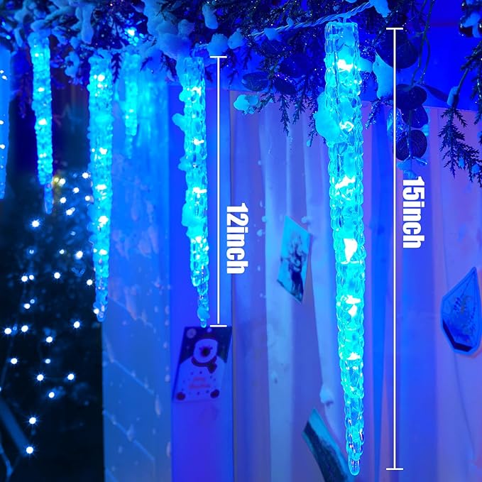 Minetom Icicle Lights Outdoor With Clips, 20ft 100 LED 20 Tubes Twinkling Crystal String Lights, Connectable Waterproof Hanging Christmas Lights Plug in for Eave Outdoor, Blue